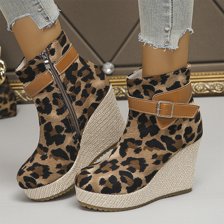 Vintage Floral Wedge Ankle Boots