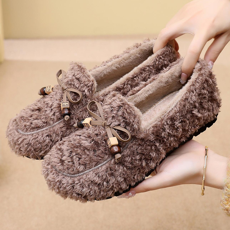 Cozy Bow Plush Loafers