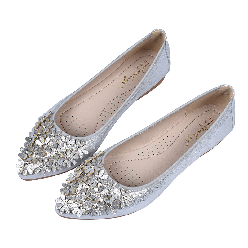 Floral Embellished Metallic Ballet Flats