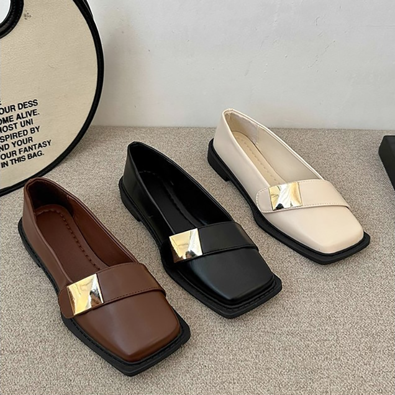 Square Toe Metal Accent Loafers