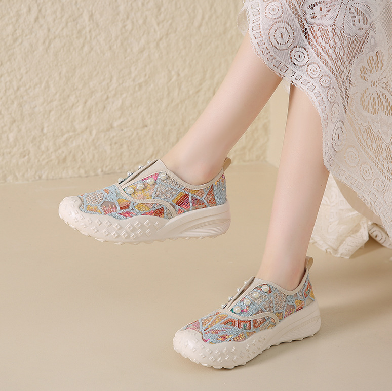 Floral Rhinestone Platform Sneakers