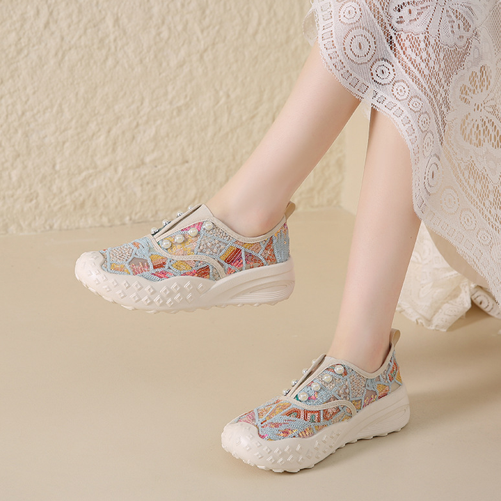 Floral Rhinestone Platform Sneakers