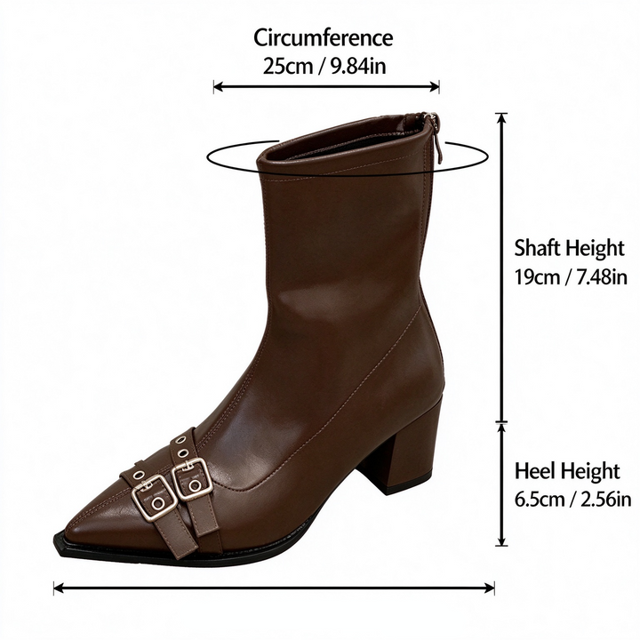 Pointed Toe Buckle Block Heel Ankle Boots