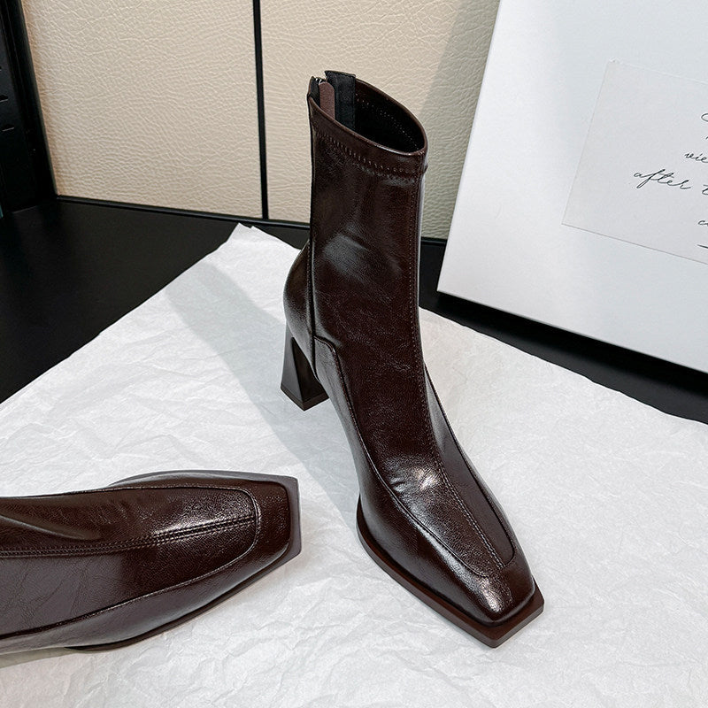 Square Toe Block Heel Ankle Boots