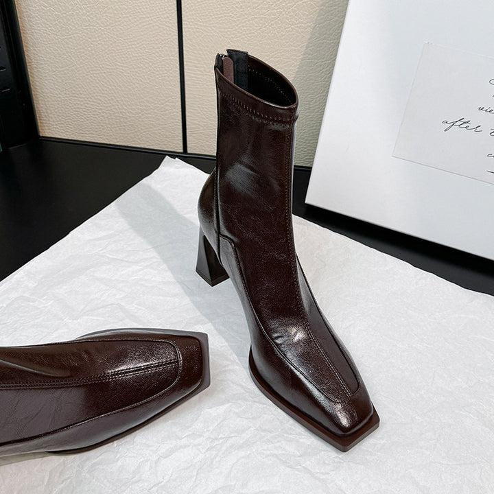 Square Toe Block Heel Ankle Boots