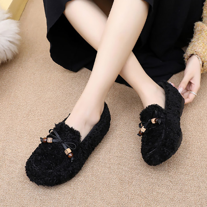 Cozy Bow Plush Loafers