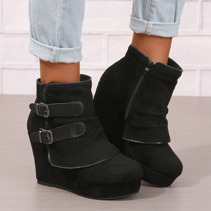 Buckle Detail Wedge Ankle Boots