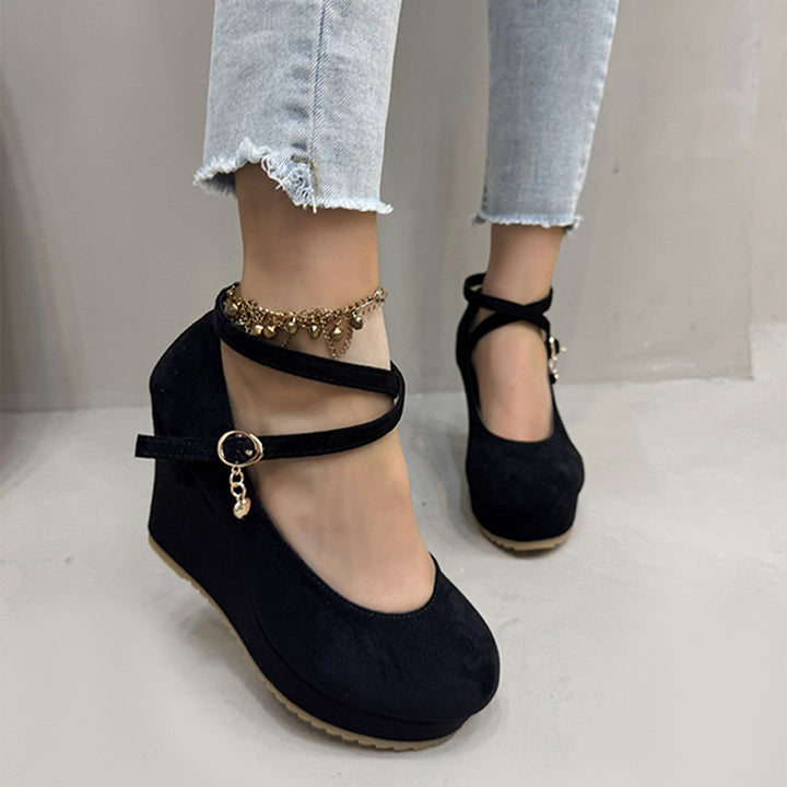 Skull Rose Print Platform Wedge Mary Jane Shoes